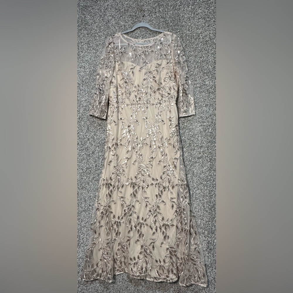 R&M Richards Embellished Boat Neck Illusion Gown Size 16 - Picture 3 of 6